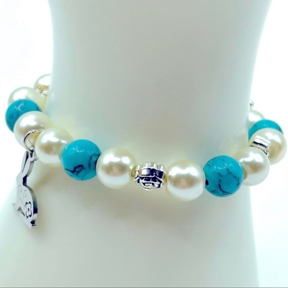 Handmade Turquoise & Pearl Bunny Bracelet! - Picture 4 of 9